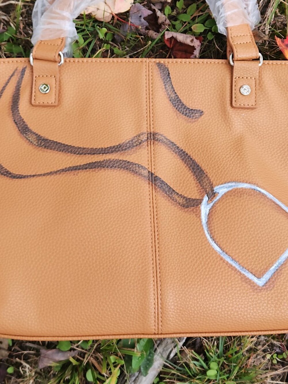 Handpainted SADDLE TAN vegan leather Women's Purse Equestrian Stirrup & Bit NWT